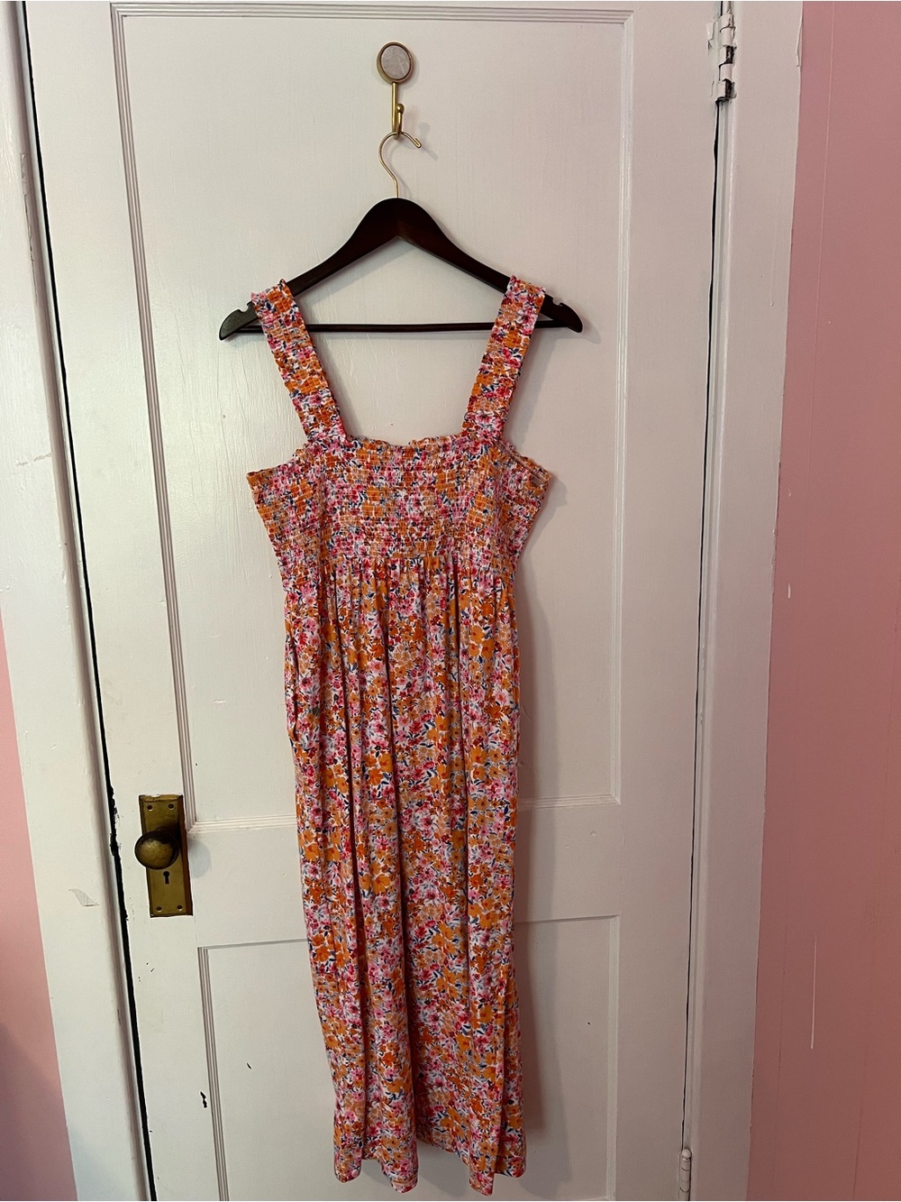 Pink and Orange Floral Midi Dress